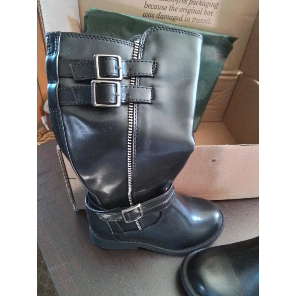 Dream Pairs Kids Black Moto Boots Buckle Detail Size 10‎ Mid Calf Side Zip